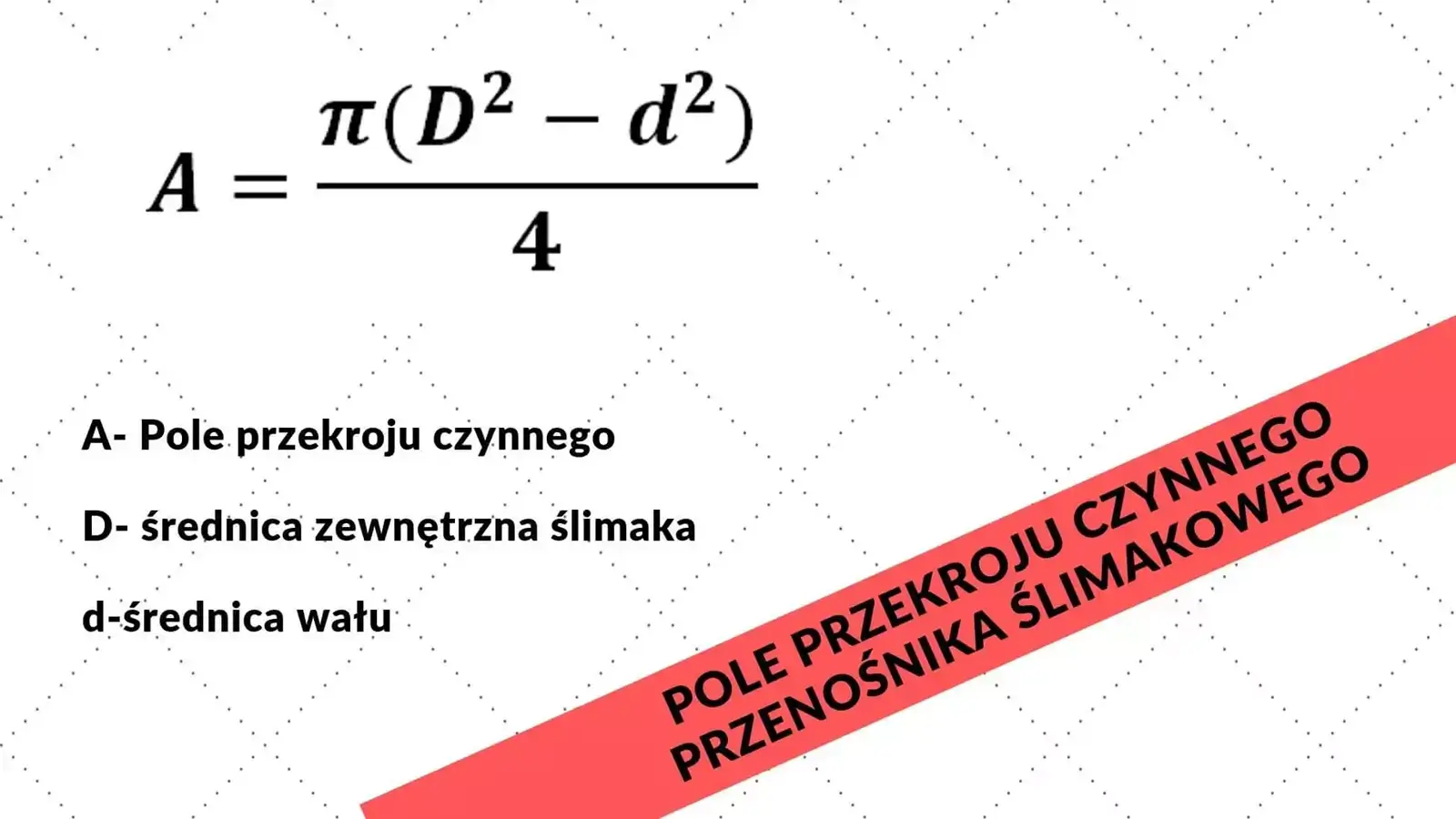Wzór na pole przekroju czynnego podajnika ślimakowego. Wydajność podajnika ślimakowego.